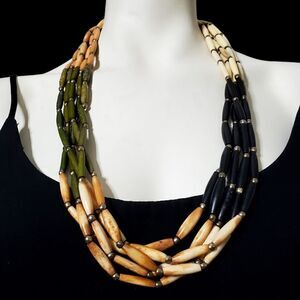 Vintage Multi-Strand Bohemian Wood Beaded Necklace